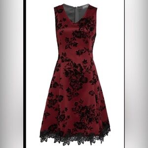 Donna Ricco Burgundy and Black Floral Midi Dress